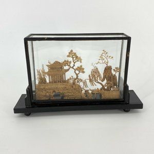 Vintage San You Chinese Box Cork Carving Diorama P